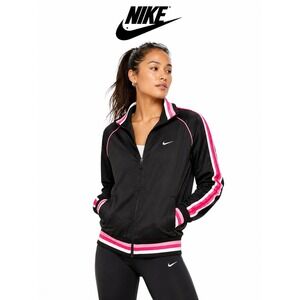 Nike Track Jacket Womens Large Black Pink Stripe Zip Athleisure Y2K